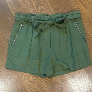 Sundance Muted Olive Green High-Waist Tie Front Shorts 10